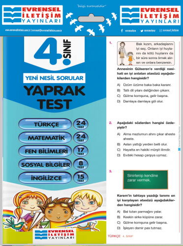 4.SINIF TÜM DERSLER YAPRAK TEST