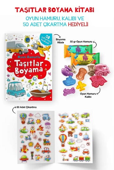 TAŞITLAR BOYAMA KİTABI OYUN HAMURU OYUNCAK VE