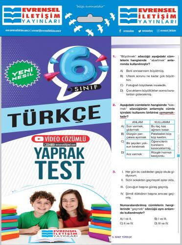 6.SINIF YENİ NESİL  TÜRKÇE YAPRAK TEST